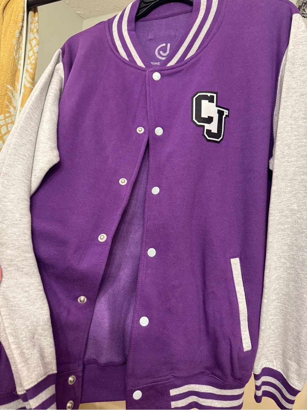 Purple & Gray Letterman Jacket - CJ Patch - Crime Junkies